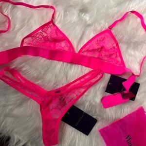 NWT Maison Close Flashback Lace Bra and Thong Set - Neon Pink